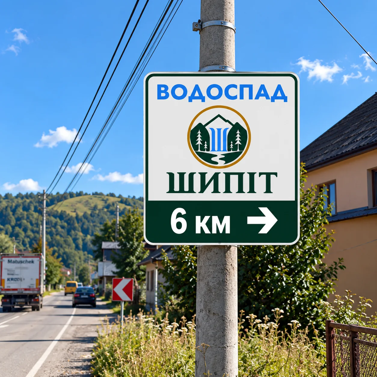 Візуалізація дорожнього знака до водоспаду Шипіт